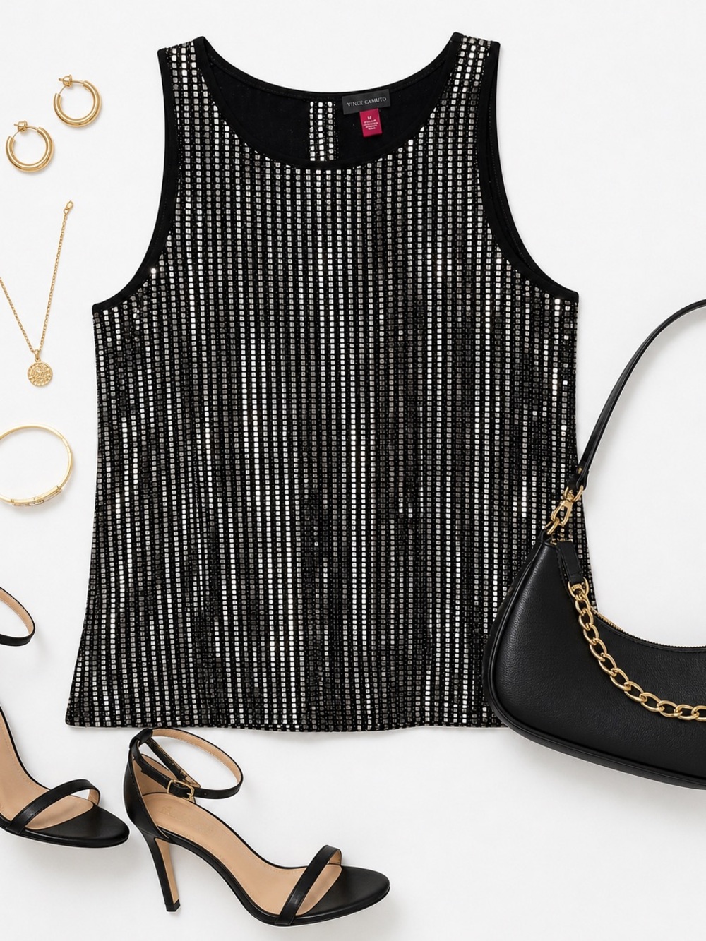 Vince Camuto Black and Silver Sequin Stripe Tank - Picture 3 of 3